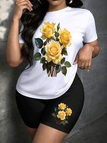 Women's Realistic Yellow Rose Bouquet Print Lounge Shorts Casual Loungewear Bottoms For Home Work Date Vacation Daily Commute Outfits - 短褲 - 查看 2