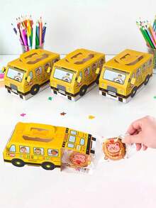 1 pieza/6 piezas/12 piezas Caja de regalo de dulces con tema de autobús escolar, caja de decoración de regalo para el nuevo semestre, adecuada para regalos de estudiantes, decoración del aula, fiesta de regreso a la escuela, decoración de dulces y galletas y otros regalos pequeños - Caja de embalaje con temática de autobús escolar - Ver 1