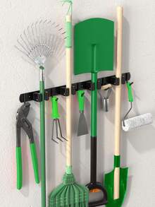 1pc Tool Storage Rack With 4 Clips And 5 Hooks, Wall-Mounted Storage For Gardening Tools, Brooms, Mops And Garage Equipment, Tool Storage Rack - Multicolor - View 3