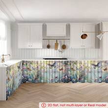 1 pieza, Decoración del hogar, Falda de mesa con estampado de mariposa, Cortina pequeña de cocina, Cubierta de gabinete de cocina, Con agujeros para cortina, Fácil de colgar, Rectangular, Tejido a máquina, Lavable a máquina, Decoración y accesorios de cocina, Perfecto para gabinetes de cocina y decoración del hogar - Multicolor - Ver 7