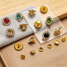 30/100 Sets 11mm Rhinestone Rivets, Including Colorful Sunflower Rivets, Suitable For Handmade Repair, Decorative Beading And Jewelry Making - C - View 6