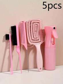 CHIGO 3/5/6pcs Hair Styling Bathroom Tool Set, Styling Comb Set: Curling Comb, Detangling Comb, Rat Tail Comb, Volumizing Comb, Styling Comb, 200ml Reusable Spray Bottle, Suitable As Halloween, Christmas Gift For Girls - Pink - View 13