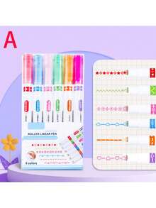 Fluorescent Wavy Ink Border Pens, Suitable For DIY Projects And Curved Marking, Versatile Use For School And Office, Random Colors, Back To School Creative Patterns, Party, Birthday Gift, Reward, New Year Gift - Highlighter - View 12