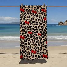 Leopard Print Cherry Pattern Microfiber Beach Towel, Absorbent Quick-Drying Non-Shedding Bath Towel, Beach Swimming Vacation Towel - A - View 1
