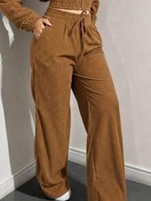 Women's Velvet Pants And Jacket Set - 駝色 - 查看 3