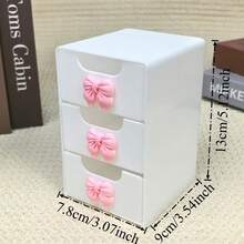 Thickened 3-Grid Plastic Drawer Organizer With Bow-Shaped Lid Compatible For Home/Office Desktop Storage Box, Multi-Functional Partition Design Dressing Table Jewelry Holder, Space-Saving Drawer Organizer Suitable For Home Or Office Desktop Storage - White - View 3