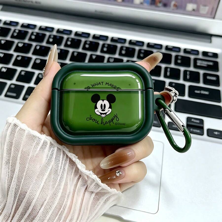 Disney Mickey Mouse "Do What Makes You Happy" Inspirational AirPods Case Cute Shockproof And Drop-Proof Shell With Keychain Compatible With AirPods 1/2/3/4 And Pro/Pro 2 Nd Generation Suitable For New AirPods Pro 3 Stocking Stuffers The Girlfriend. - Green - View 1