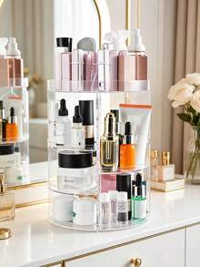 360 Degree Rotating Desktop Storage Rack, Acrylic Box Cosmetic Organizer Suitable For Lipstick, Skincare, Makeup Display Rack, Suitable For Vacation, Beach, Bathroom, Bedroom And More Scenes, Large Capacity - 268 - View 9