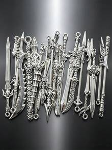 20/30/50/60/80/100pcs Mixed Vintage Silver Color Zinc Alloy Knight Sword, Gun And Bow Charms, Suitable For DIY Weapon Decorations, Jewelry Making And Crafts - Silver - View 3