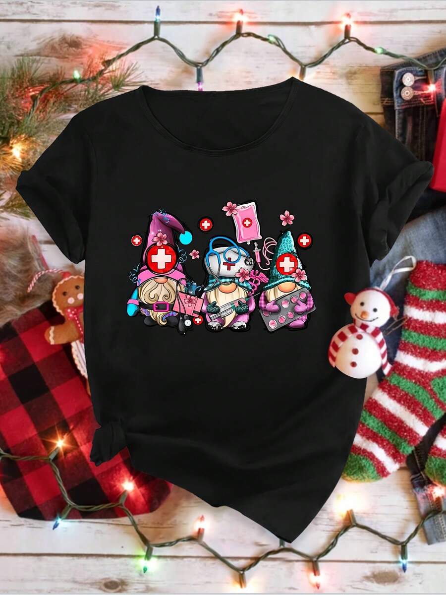 Christmas Gnome T-Shirt For Three Nurses. - Black - View 1