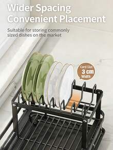 2-Tier Dish Drying Rack With Utensil Holder, Large Capacity Stainless Steel Dish Rack With Drain Tray, Kitchen Countertop Organizer For Plates, Bowls & Cutlery - View 7