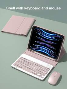 适用于 iPad A16（11/10 代、9/8/7 代，10.2 英寸）、iPad Air（10.9 英寸、11 英寸）的无线键鼠套装，包含 PU 皮革平板电脑配件、可拆卸无线键盘（150mAh 电池）和带笔槽的保护套，粉色 - 粉色 - 查看 3