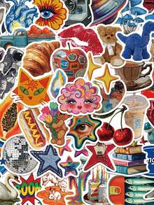 50pcs/Pack Vintage Y2K Stickers, Fashion Personalized Creative DIY Exquisite Decorative Stickers, Suitable For Scrapbooks, Laptops, Suitcases, Guitars, Water Bottles, Phone Cases And Other Popular Stickers School Supplies - Vintage Y2K Sticker - View 2