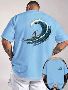 Camiseta de hombre con estampado de doble cara para surfistas, elementos de deportes extremos, top holgado personalizado para entusiastas del surf. - Negro - Ver 9