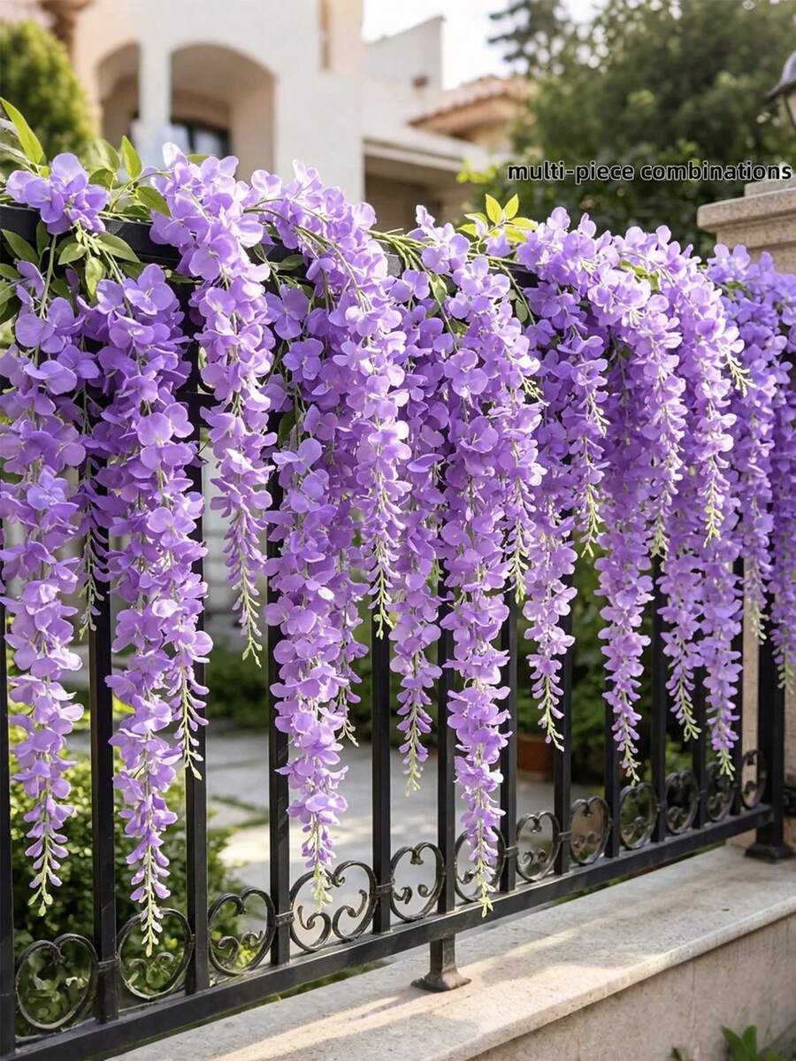 30 pièces/20 pièces/1 pièce Glycine artificielle violette premium, brins de vigne de glycine artificielle violette dense en fibre, vigne de glycine artificielle, fleurs artificielles d'extérieur, décoration de fête, décoration de vigne fleurie, décoration intérieure, décoration extérieure, décoration de jardin de cour, convient pour la décoration de mariage, hôtel, fête, fête de jardin, cour, convient pour diverses décorations intérieures et extérieures, toutes saisons, durable et belle - Prune - Voir 1