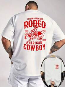 Men's Western Cowboy Print T-Shirt - Short Sleeve With Rodeo And Country Music Motifs, Breathable Knit Fabric, Wrinkle-Resistant Summer Casual Shirt - 白色 - 查看 6