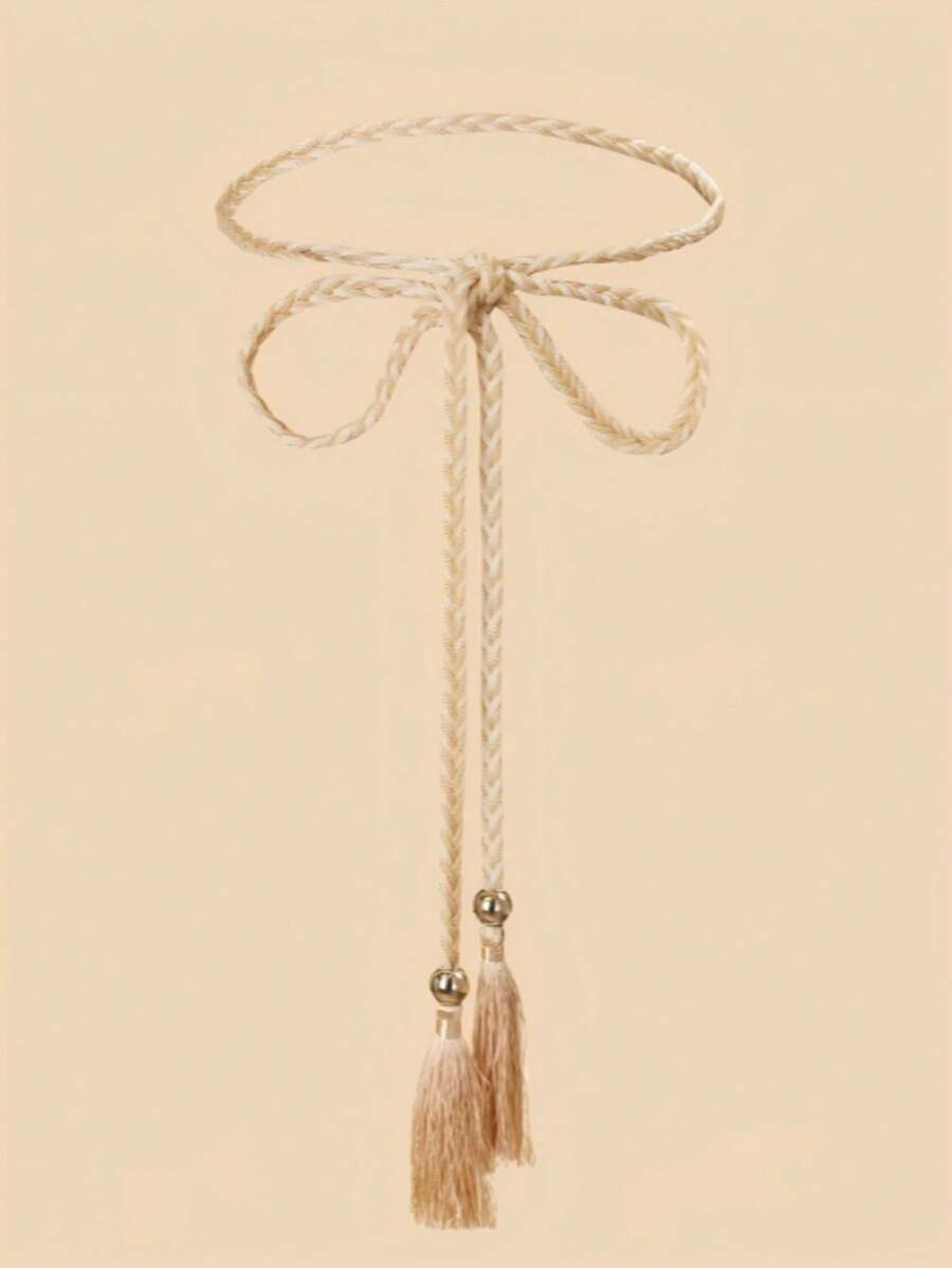 Handmade Woven Extended Waist Rope, Yellow, 1pc - Beige - View 1