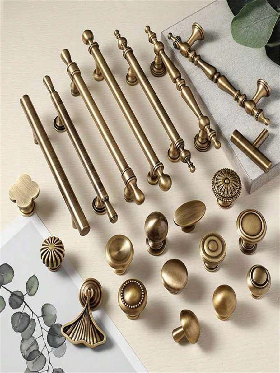 1pc Antique Style Embedded Metal Handle, Suitable For Drawers, Cabinets, Trash Cans, Comes With Installation Hardware, Painted Surface Finish, Suitable For Home Furniture - Bronze - View 1