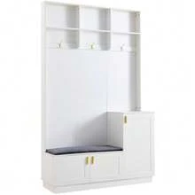Hallway Set With Bench And Shoe Rack, Multifunctional Storage Bench With 3 Hanging Hooks And Open Storage Space, Rectangular Storage And Shelving Unit For Hallway, White, Dimensions: H200/W120/D40 Cm - 白色 - 查看 10