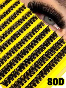 200 Pcs D Curl Thick Lashes,80D 10-18mm Mixed Natural Eyelash Extension,Fluffy Faux Mink Lashes,Curl Single Eyelashes,Cartoon Appearance Eyelashes,Suitable For Beginner Use,Cluster Lashes,Individual Lash - D - View 1