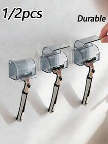 2/1pc Wall-Mounted Razor Holder - Self-Adhesive Waterproof Hook With Dust Cover, Bathroom Razor Storage Hook, Can Hang Razor, Bath Ball And Toothbrush, Suitable For Home, Bathroom, School And Toilet, Travel Essential - Multicolor - View 1