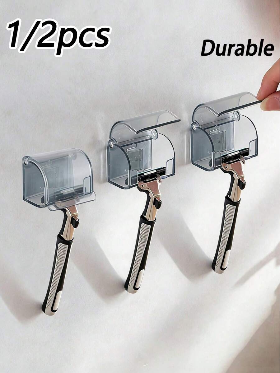 2/1pc Wall-Mounted Razor Holder - Self-Adhesive Waterproof Hook With Dust Cover, Bathroom Razor Storage Hook, Can Hang Razor, Bath Ball And Toothbrush, Suitable For Home, Bathroom, School And Toilet, Travel Essential - Multicolor - View 1