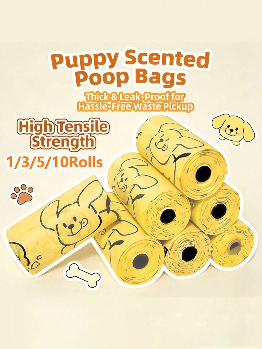 1/3/5/10 捲 Happy Puppy 寵物排泄物袋，加厚防漏防臭狗糞便袋，戶外遛狗用品，貓狗排泄物清理袋