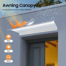 Clear PC Window Door Awning Canopy,Modern Transparent Door Window Canopy,3.5mm Thick Curved Rain Shelter,UV Resistant Sound Insulation Wall Mount Cover For Balcony Garage Door Home Commercial Use Patio Corridor - Clear - View 5
