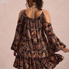xuehuamaoyi02 Freevana Vestido sexy para fiesta y citas de noche para mujer talla grande con estampado de leopardo, hombros descubiertos y drapeado - Albaricoque - Ver 3