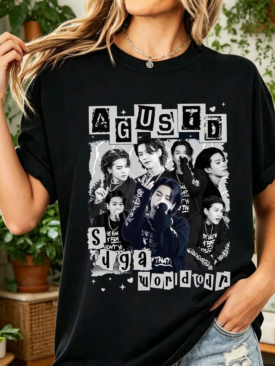 Agust D SugaSuga World Tour T-Shirt 100% Cotton K-Pop Rock Style Unisex - Black - View 1