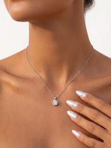 1 pieza Collar de boda de plata de ley 925 con moissanita de 1-3 ct, collar con colgante de cuatro puntas, collar de eternidad, regalo de aniversario, joyería fina nupcial - Plateado - Ver 3