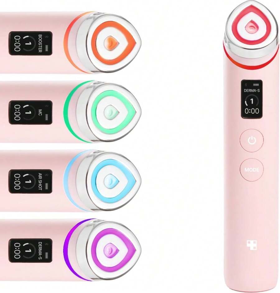 Medicube Booster Pro 6合1臉部美容儀，粉紅色|Real Glass Glow美容按摩器，韓國護膚，提升肌膚透明度，改善肌膚緊緻度和彈性，毛孔護理，EMS提拉緊緻，光療美容，居家SPA，護膚 - 粉色 - 查看 1