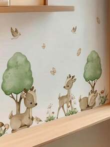 mama look 1pc, Multi-Size, Animal Forest, Wishing Bottle On Tree, Pine Tree, Brown Bear, Small Animals On Big Tree, Cute Little Deer, PVC Self-Adhesive Removable Wall Sticker, Suitable For Bedroom, Living Room, Study, Dining Room, Bathroom, Home Wall Decor, Room Decor, Etc. - Multiple Styles - View 4