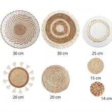 1/4/7/9/10Pcs Bohemian Wall Hanging Basket Decor, Cattail Woven Baskets Wall Decor, Boho Wall Decor, Round Farmhouse Wall Baskets For Rustic Home Kitchen Decor, Multiple Sizes - Multicolor - View 11