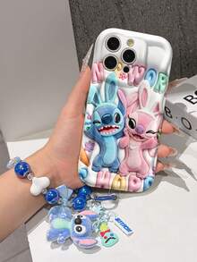Disney Has Authorized, Phone Case - Chain Set, The Stitch Lilo & Stitch 3D Phone Case Plus A Silicone 3D Stitch Bracelet With Metallic Ring Removable Bracelet, Stitch And Angel Pattern, Compatible With Iphone17/16/15/14/13/12/11/XS/XR/X Plus Pro Max, A Stylish Cartoon Phone Case, The Perfect Gift Choice, Phone Protection, Durable Phone Cover, Great Gift For Friends And Family. - 白色 - 查看 6