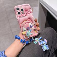 Disney Has Authorized, Phone Case - Chain Set, The Stitch Lilo & Stitch 3D Phone Case Plus A Silicone 3D Stitch Bracelet With Metallic Ring Removable Bracelet, Stitch And Angel Pattern, Compatible With Iphone17/16/15/14/13/12/11/XS/XR/X Plus Pro Max, A Stylish Cartoon Phone Case, The Perfect Gift Choice, Phone Protection, Durable Phone Cover, Great Gift For Friends And Family. - trắng - Xem 2