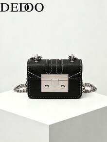 1 chiếc túi nhỏ hình chú hề tối giản thời trang, trang trí ngọc trai thanh lịch, phù hợp cho tiệc tùng, mua sắm hàng ngày, túi đeo vai chéo mini, thích hợp cho hẹn hò, du lịch, đa năng, túi đeo chéo vuông mini sành điệu. - màu đen - Xem 1