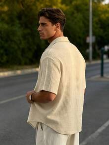 Men's Casual Short-Sleeve Shirt, Loose And Lightweight In Cotton, Basic Style For Summer - Khaki - View 2