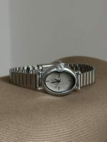 1pc Women's Oval Silver Black Square Gold Dial Quartz Casual Watch, Suitable For Daily Wear - Silver - View 3