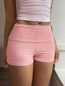 SCARLUX Summer & Autumn Y2K Women's Solid Color Gray Pink Shorts, Slim Fit Shorts, Suitable For Back To School Streetwear - Pink - View 8