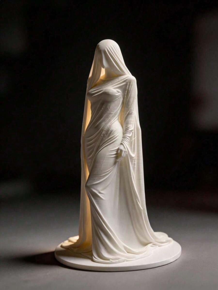 1pc - 3D Mysterious Mask Sculpture - Made From PLA Material 3D Printed. This Sculpture Is Perfect For Placing On Desks, Wine Cabinets, Dining Tables And Entryways, Making It An Ideal Home Decor Choice. Halloween Decoration, Eerie Bride Ornament - Mysterious Masked Lady Figurine - View 1