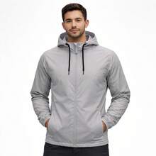 Waterproof Windbreaker Jacket With Lined Hood. - Gris - Ver 4