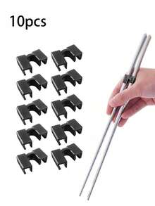 2/3/5/10/20 piezas Soporte de palillos de plástico, dispositivo de ayuda para palillos de unicolor reutilizable, herramienta de entrenamiento para principiantes, adecuado para todas las edades, accesorios de cocina reutilizables, ayuda a dominar el uso de palillos, herramientas de servicio de catering - Negro - Ver 8