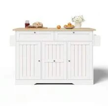 Mobile Kitchen Island With Folding Worktop, Serving Trolley And Storage Cabinet, With 2-Tier Vertical Drawers, 2 Large Drawers And Lockable Casters, 120 * 45 (70) * 92 Cm. - Natural Color - View 5