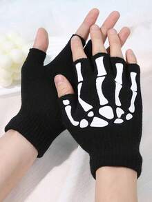 Creative Halloween Skull Fingerless Gloves, Cross-Border Ghost Claw Half- Adult Gloves, Typing Adhesive Hand Grips. - Black - View 4