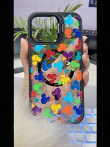 1 unidad Patrón de silueta de  colorido Funda para iPhone 17 PRO,Funda Magnética con Soporte Aluminio Oculto Plegable, Carga Inalámbrica, Protección Antigolpes, Antiarañazos y Antihuellas. Perfecta para ver series, trabajar y viajar - negro - Ver 3