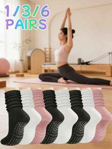 1/3/6 Đôi tất thể thao yoga nữ cổ trung, tất Pilates nữ - tất chống trượt có độ bám phù hợp cho yoga, barre, bệnh viện, đi chân trần - Nhiều màu - Xem 1