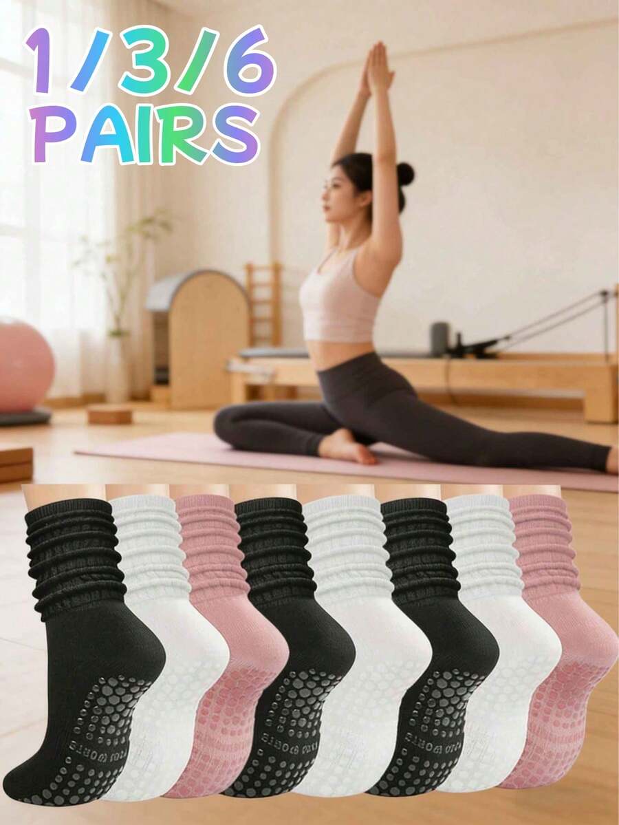 1/3/6 Đôi tất thể thao yoga nữ cổ trung, tất Pilates nữ - tất chống trượt có độ bám phù hợp cho yoga, barre, bệnh viện, đi chân trần - Nhiều màu - Xem 1