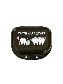牙科牙套假牙收納盒，帶牙齒圖案與「Tooth Care Stuff」字樣，護齒器收納盒，假牙盒，耐用通風牙套盒，牙套收納盒，牙科收納盒，假牙放置盒，牙科配件，假牙套，牙齒 - 彩色 - 查看 15