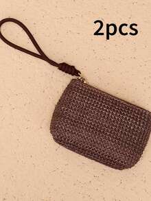 1/2/3/4 piezas Monedero de paja tejida para mujer, monedero pequeño portátil de mano con llavero, bolsa de almacenamiento para llaves y tarjetas, cartera pequeña de paja tejida, bolso de mano portátil, portallaves y portatarjetas, bolsa de almacenamiento colgante de mano, cartera para mujer, mini cartera, cartera de muñeca, monedero - Multicolor - Ver 20